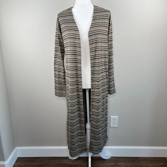 Bobeau Olive Green Multi Striped Knit Open Duster Cardigan Sweater Small NWOT - Picture 12 of 13